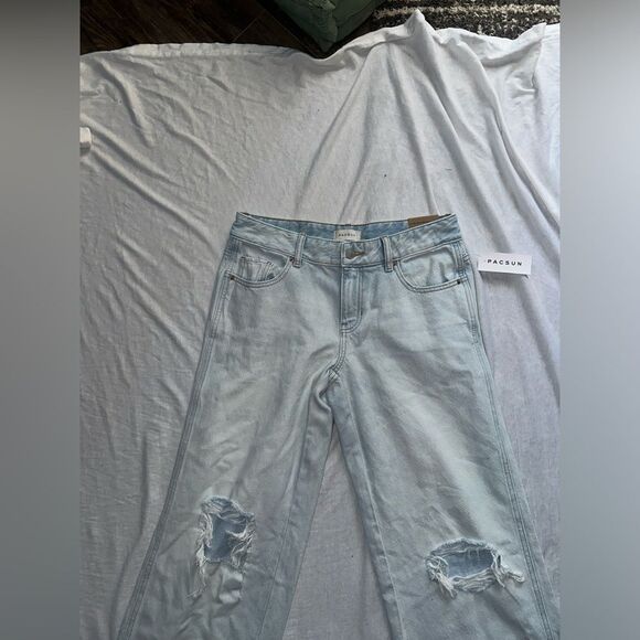 Pacsun Eco Light Blue Ripped Low Rise Baggy Jeans NWT - Picture 8 of 11